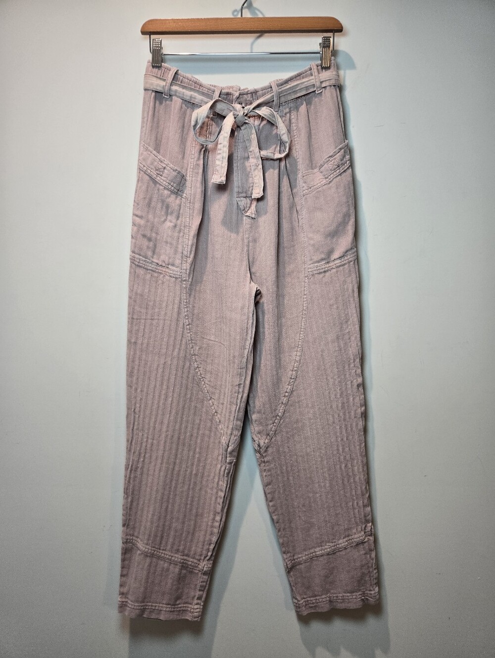Free People Pants Women's XS Neutral Tan Cotton Linen Belted